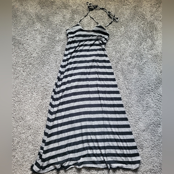 Striped Halter Maxi Dress in Black and Gray Size Small - Picture 3 of 5